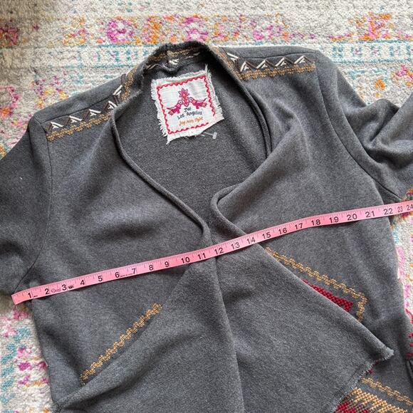 Johnny Was Grey Red Embroidered Aztec Wrap Draped Cardigan Sweater Women’s Large - Picture 6 of 9